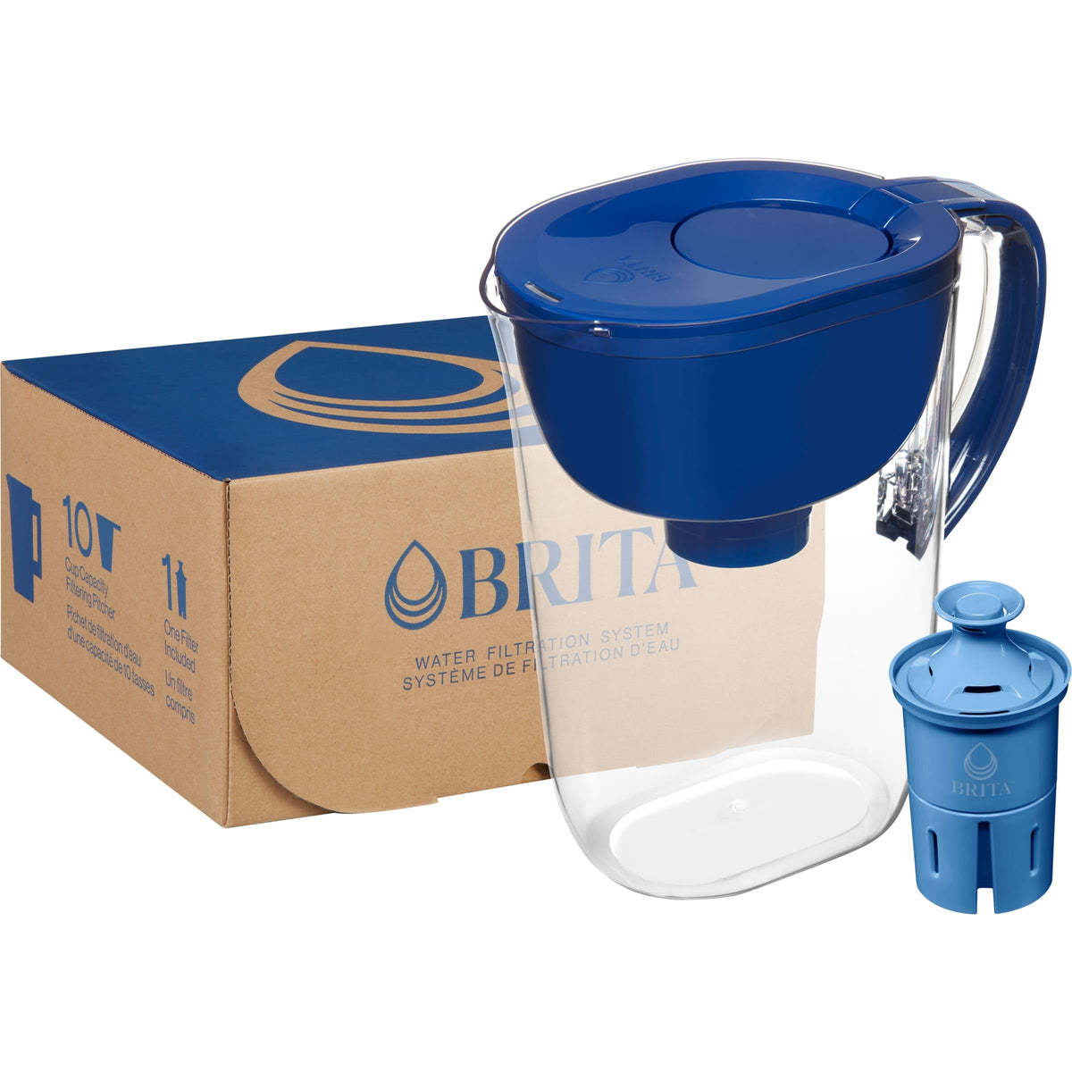 Brita Large 10-Cup Elite Water Filter Pitcher, WQA NSF/ANSI Certified, Reduces 99% of Lead, Microplastics, & 30 Contaminants, BPA-Free, Removes Chlorine Taste & Odor, 1 Filter Included, White