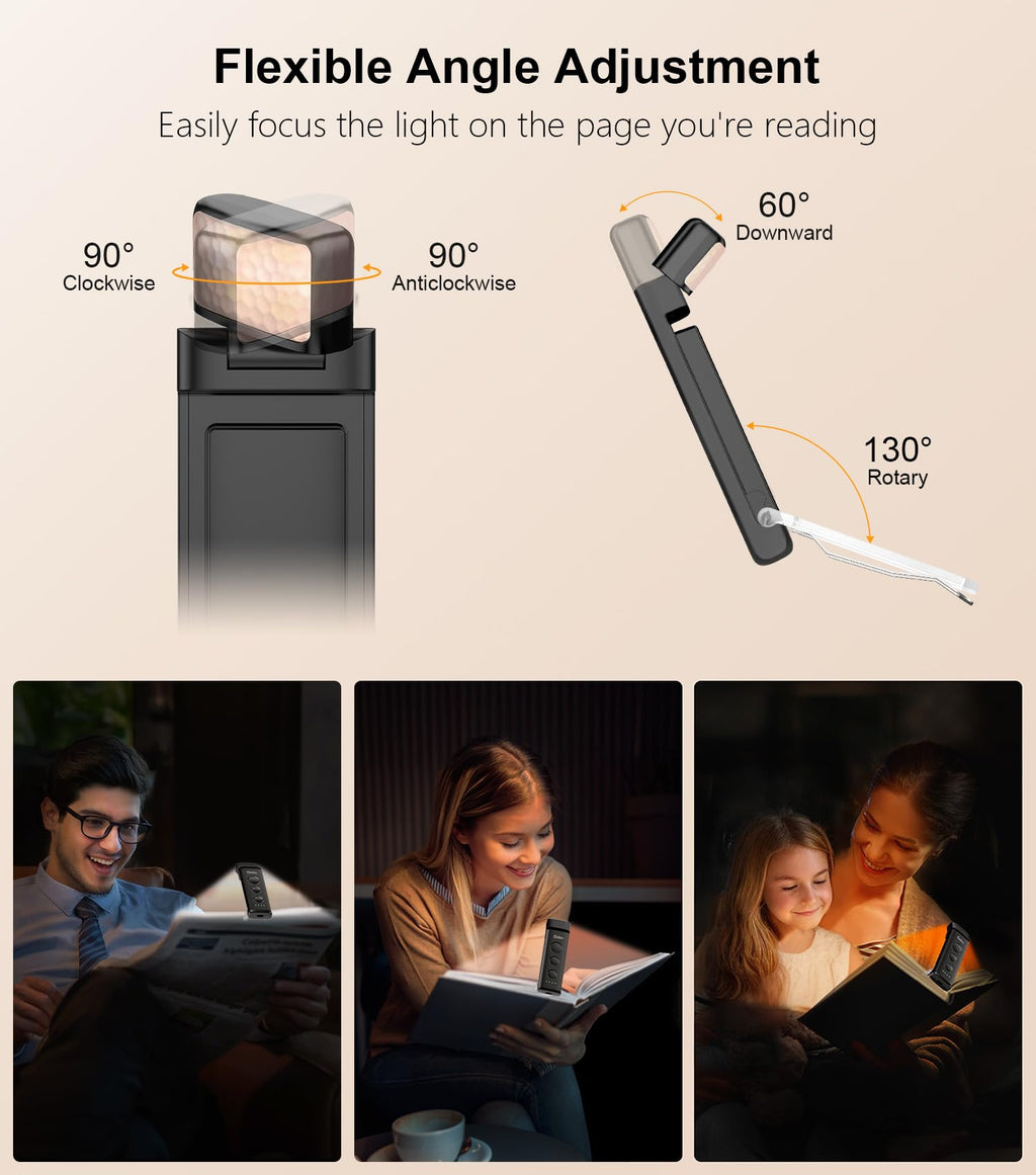 Gritin Book Light Rechargeable, Clip on LED Reading Light for Books in Bed