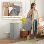 Lifewit 105L Large Laundry Basket with Lid, Removable Bags, Beige