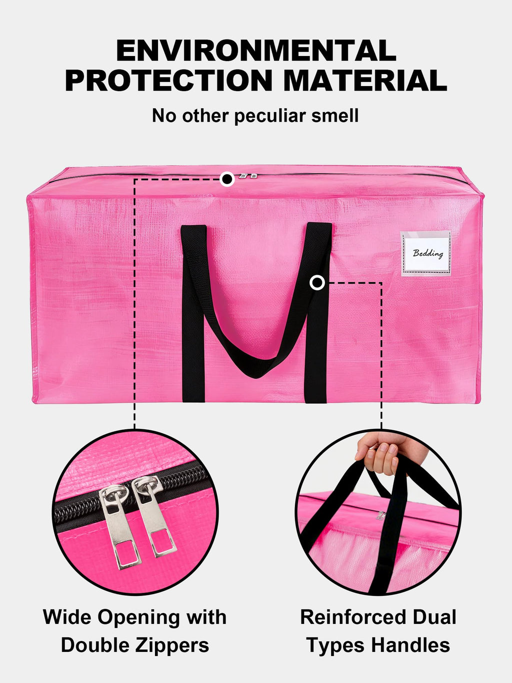 HOMESURE Supports 200lbs Heavy Duty Moving Bags - Strong Zipper & Wrap-Around Handles - Water-Resistant Storage Totes, Durable Alternative to Moving Boxes - 4 Pack - Semi-Transparent