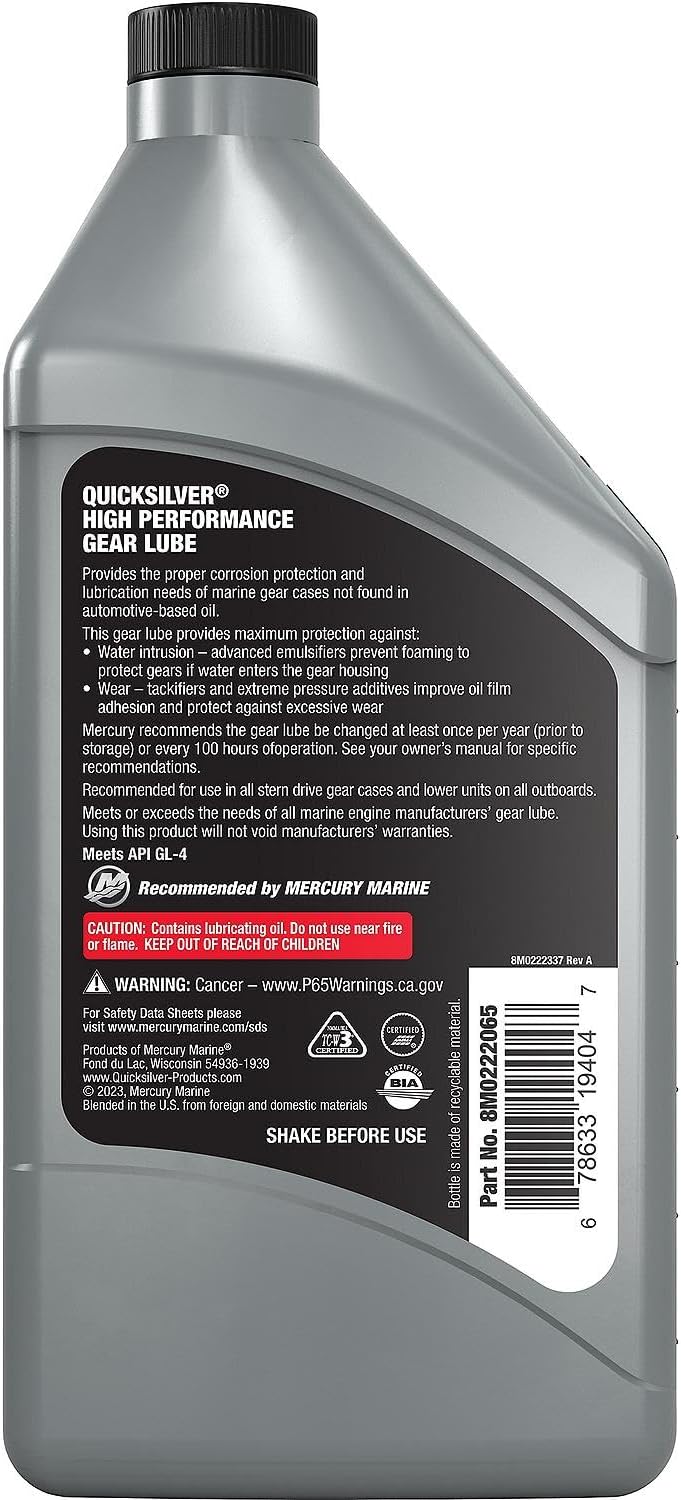 Quicksilver SAE 90 High Performance Gear Lube, 32 oz