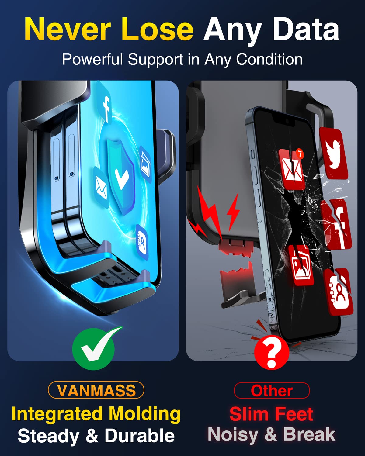 VANMASS【85+LBS Strongest Suction & Military-Grade Ultimate Car Phone Mount【Patent Safety Certs】 Cell Phone Holder for Dash Windshield Vent for iPhone 18 17 Pro Max Automobile Interior Sets, Ink Black