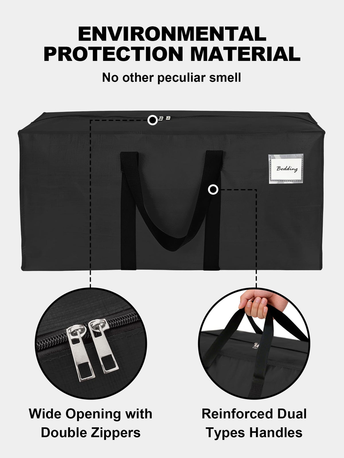 HOMESURE Supports 200lbs Heavy Duty Moving Bags - Strong Zipper & Wrap-Around Handles - Water-Resistant Storage Totes, Durable Alternative to Moving Boxes - 4 Pack - Semi-Transparent