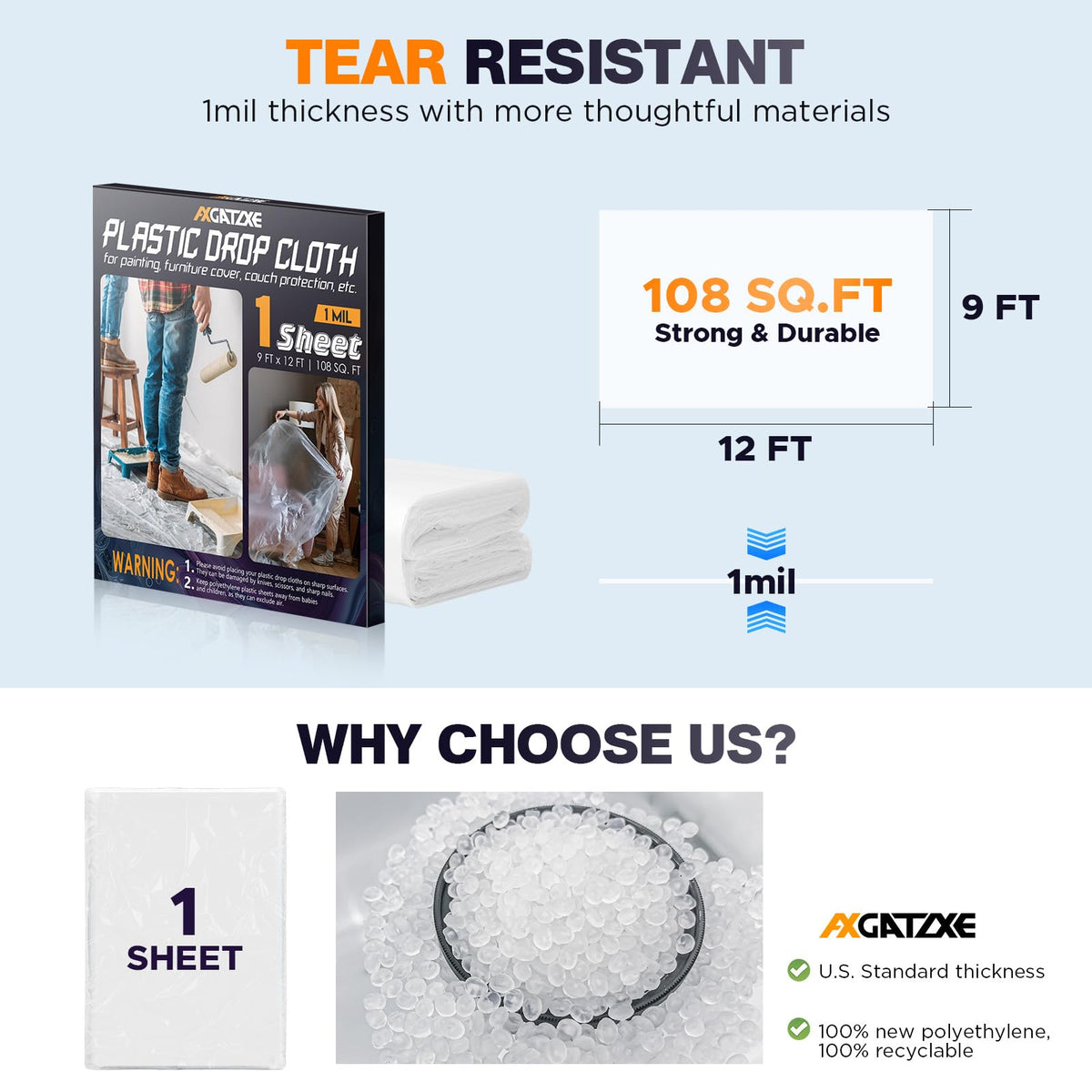 Axgatoxe 12 x 9 Ft Plastic Drop Cloths for Painting (30-Pack)