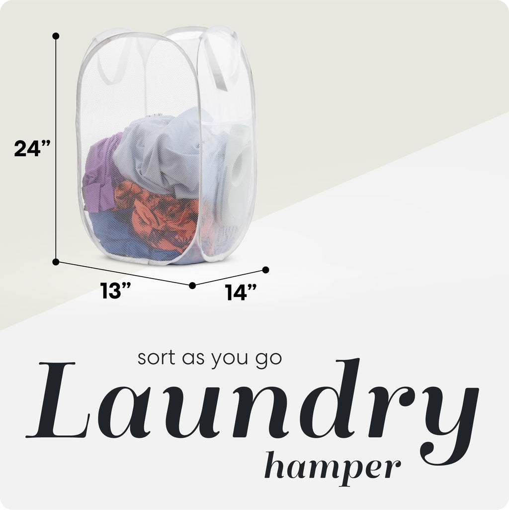 Handy Laundry Collapsible Mesh Pop-Up Hamper with Side Pocket