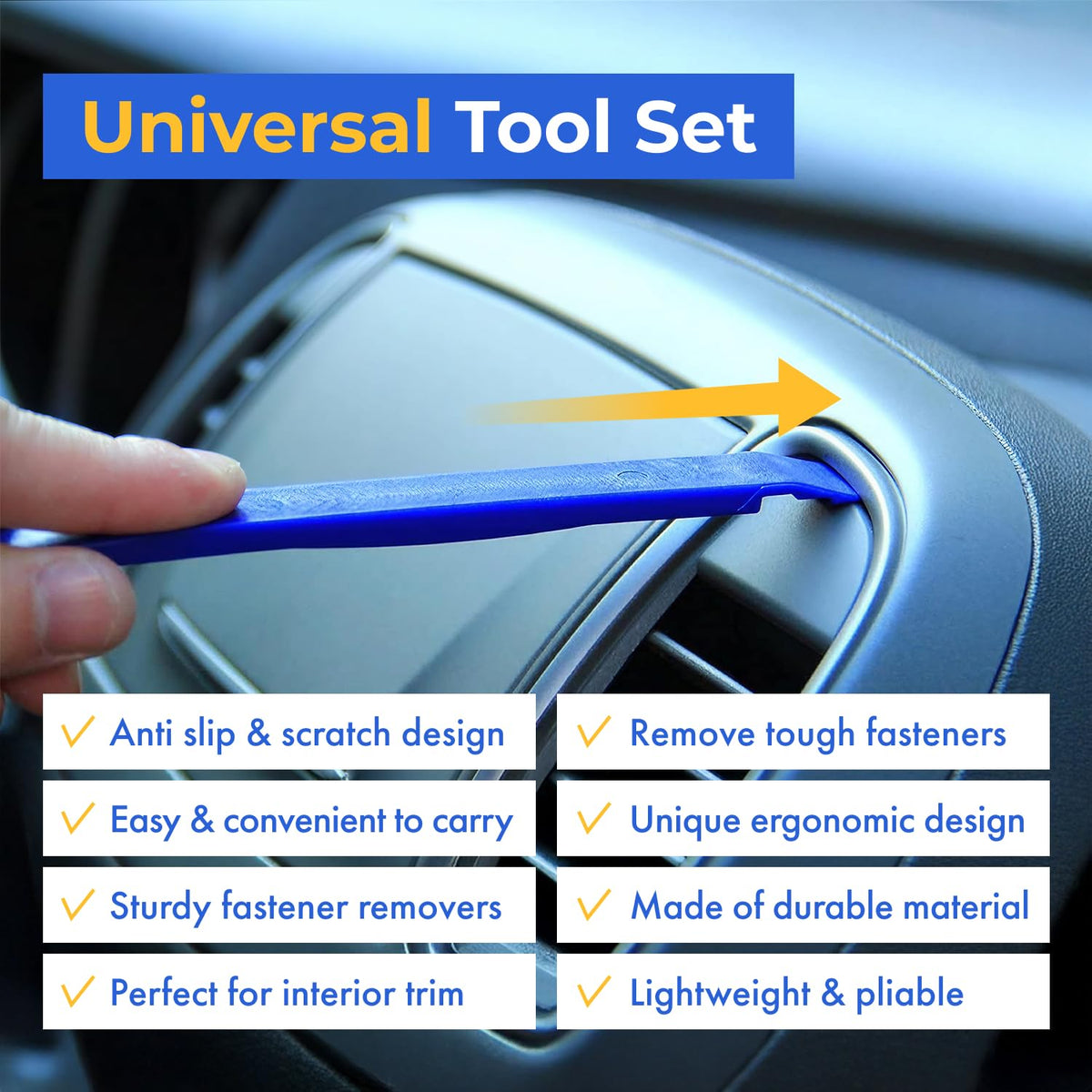 Auto Trim Removal Tool Kit (No Scratch Plastic Pry Kit), 5 Piece Set for Door Panel Removal Tool, Car Clips, Push Rivets, Molding, Dashboards, Interior Trim Tools, Red