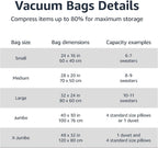 Amazon Basics Vacuum Storage Bags for Clothes, Space Saving Compression Storage Bags with Hand Pump, Heavy Duty, Stackable, Jumbo Size, Clear, 6-Pack