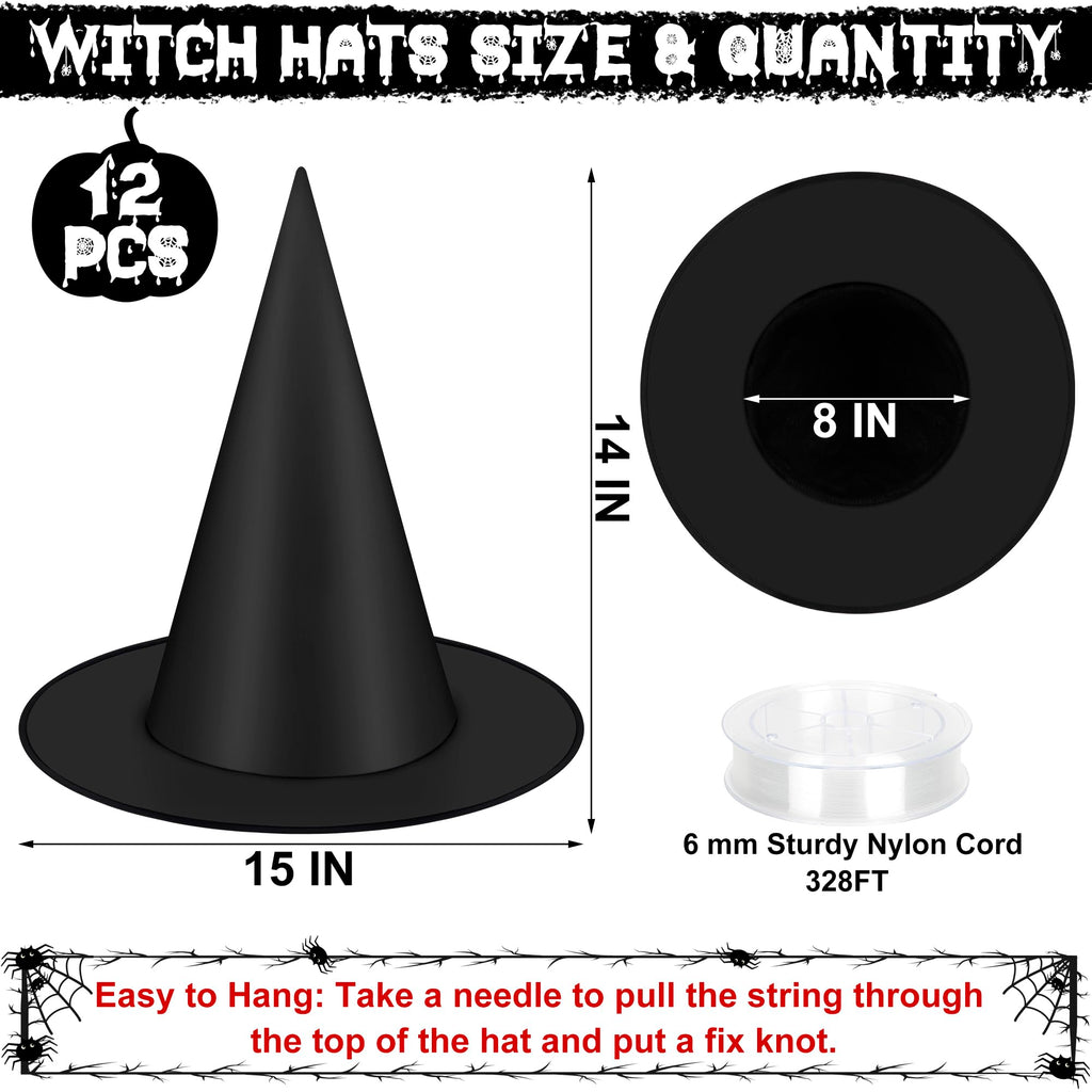 24 PCS Halloween Witch Hat with Nylon Ropes for Halloween Yard Decor
