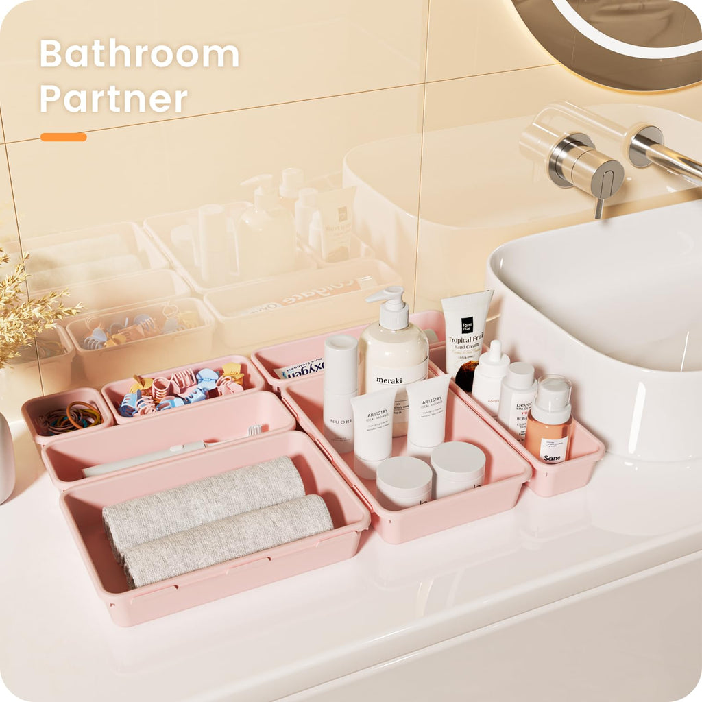 A-LuGei 【Military Grade】 Drawer Organizer for Vanity Bathroom Makeup Desk