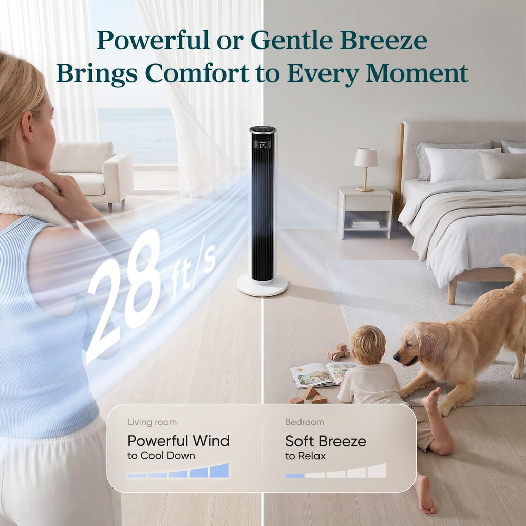 Levoit Tower Fan for Bedroom, 20dB Quiet Desk Fan, Easy to Carry & Plug-in