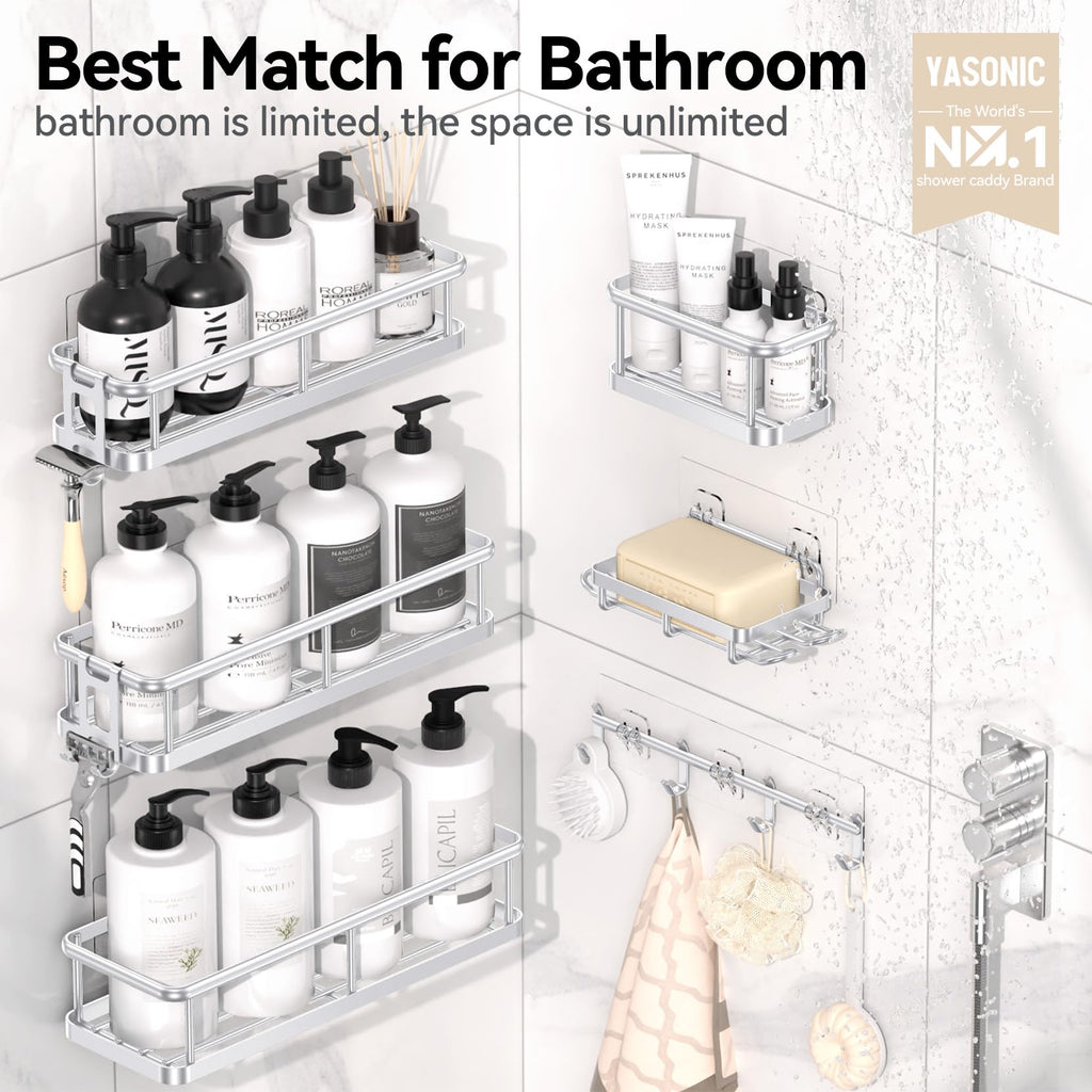 YASONIC Shower Caddy Adhesive, Rustproof Shower Shelves for Inside Shower