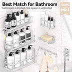 YASONIC Shower Caddy Adhesive, Rustproof Shower Shelves for Inside Shower