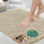 GORILLA GRIP Bath Rug Mat for Bathroom, Absorbent Chenille, 24x17 Gray