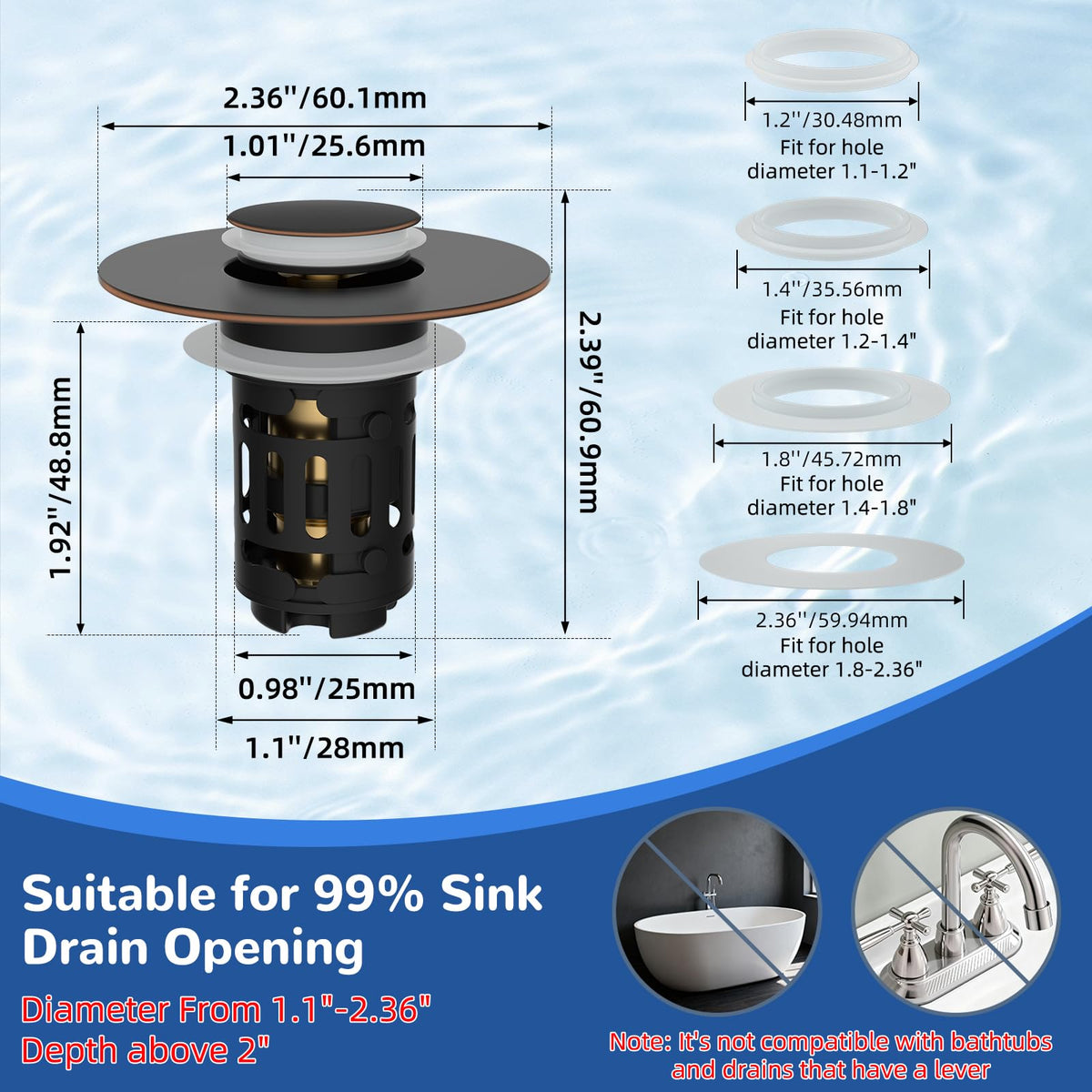 Hibbent Upgraded 3 in 1 Bathroom Sink Drain Strainer, Pop Up Stopper