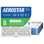Aerostar Air Filter 20x20x1 MERV 8 AC Filter, HVAC, Furnace Filter, 6 Pack