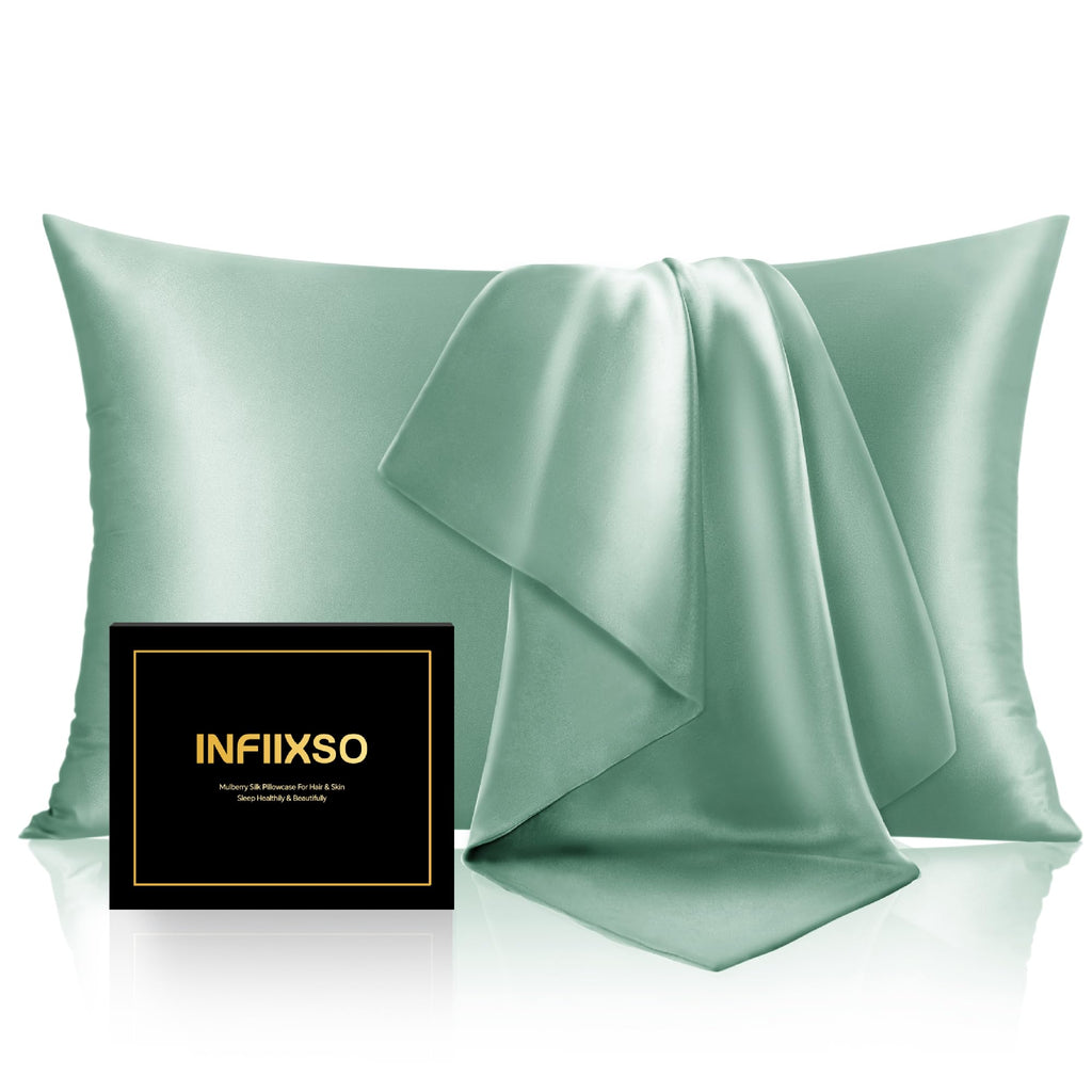 INFIIXSO Mulberry Silk Pillow Cases Standard Size with Zipper, Champagne
