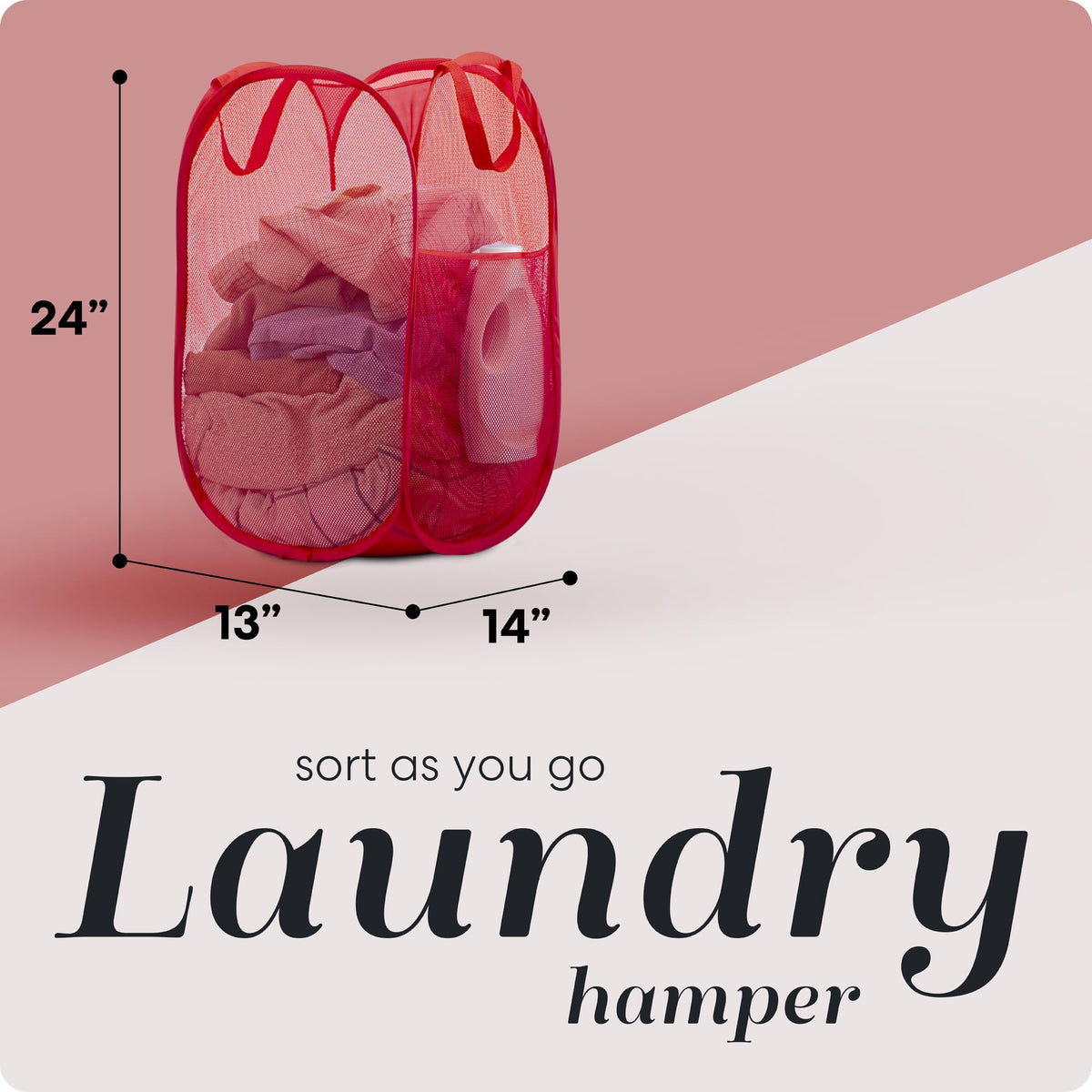 Handy Laundry Collapsible Mesh Pop-Up Hamper with Side Pocket