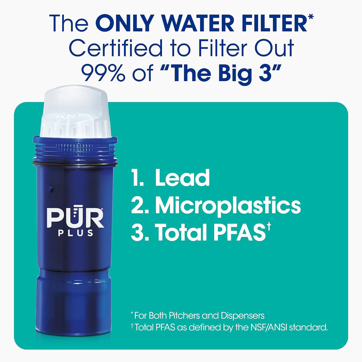PUR PLUS Water Pitcher Replacement Filter with Lead Reduction (3 Pack), Blue – Compatible with all PUR Pitcher and Dispenser Filtration Systems