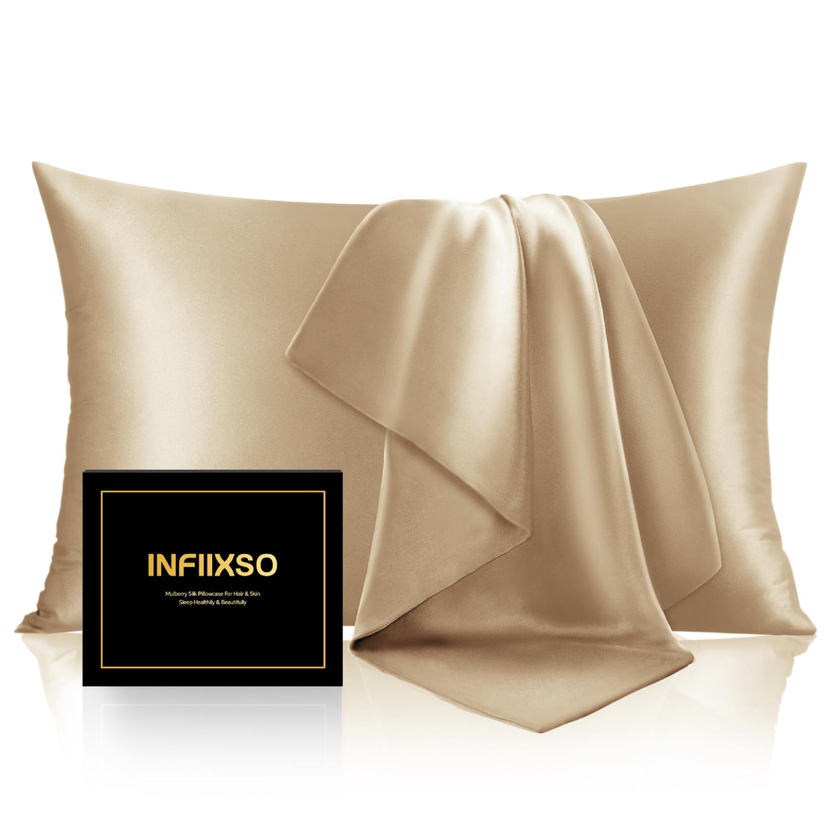 INFIIXSO Mulberry Silk Pillow Cases Standard Size with Zipper, Champagne