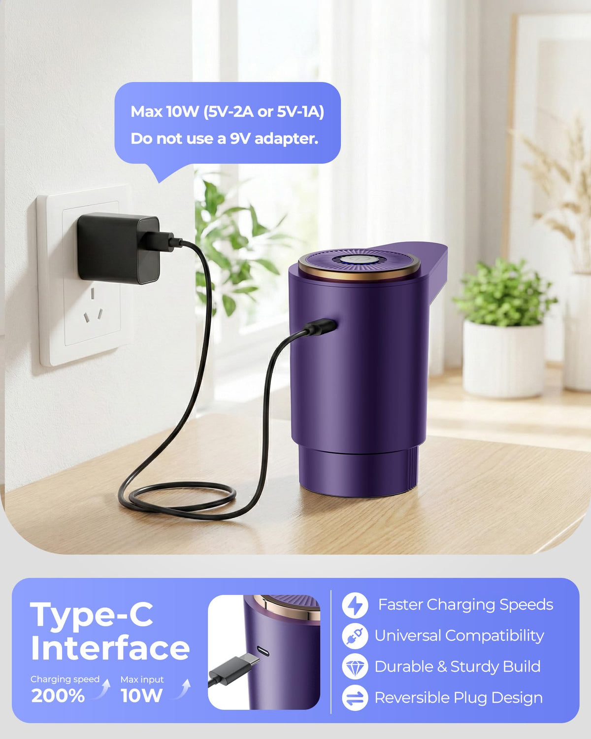 Water Jug Pump for 5 Gallon Bottle – Portable Electric USB-C Charging Dispenser, Dual Powerful Motors, Fast Flow, Fits 2-5 Gallon Jugs – Ideal for Home, Office, Camping, RV, Black
