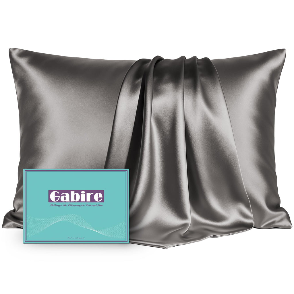 Gabire Mulberry Silk Pillowcases Set of 2, Both Sides Real Silk Pillowcase for Hair and Skin Prevent Acne Pillowcase Organic Silk Pillow case 2 Pack with Hidden Zipper, Navy Blue, Standard (20"×26")