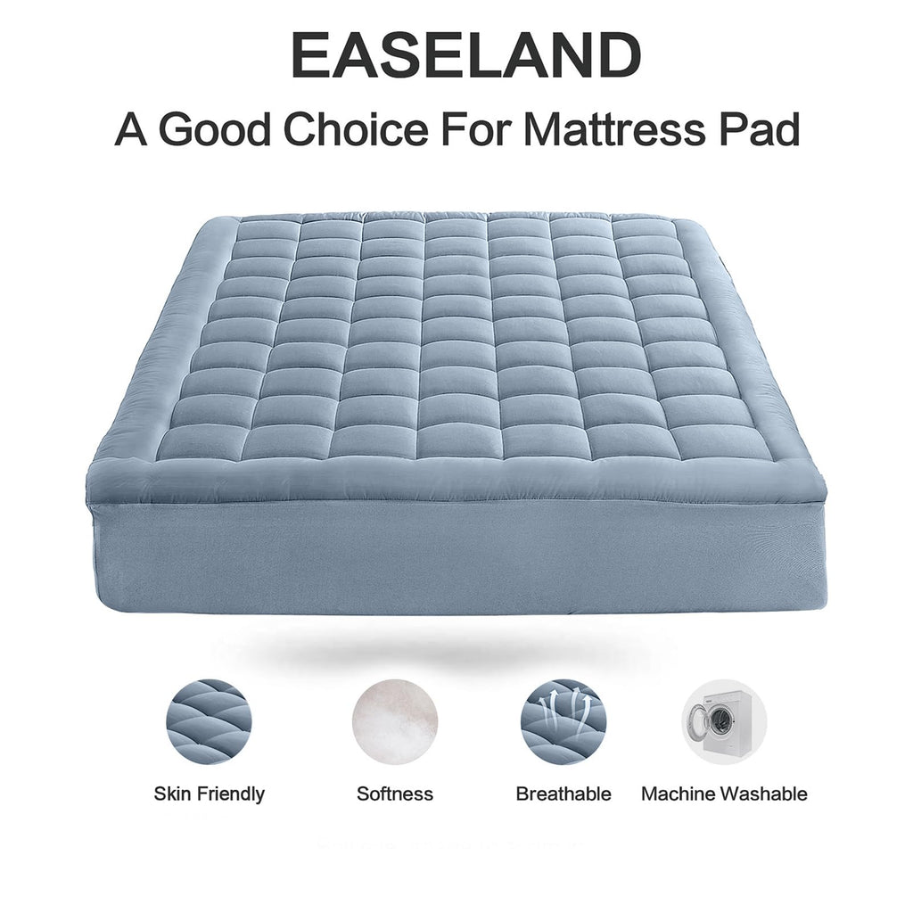 EASELAND King Size Mattress Pad Cotton Pillow Top Mattress Topper White