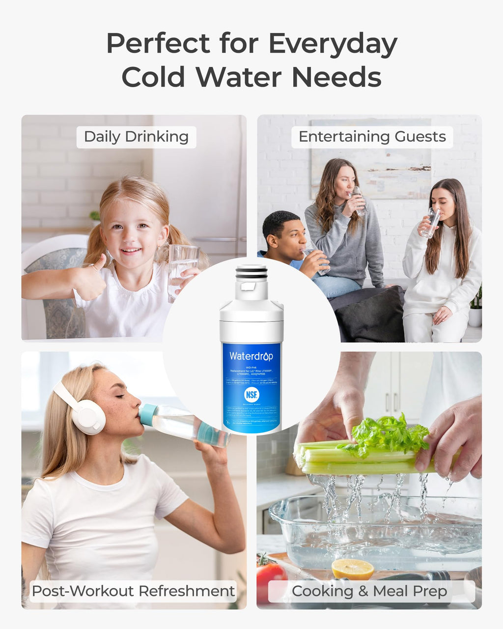 Waterdrop LT1000PC ADQ747935 MDJ64844601 Refrigerator Water Filter, 3 Pack