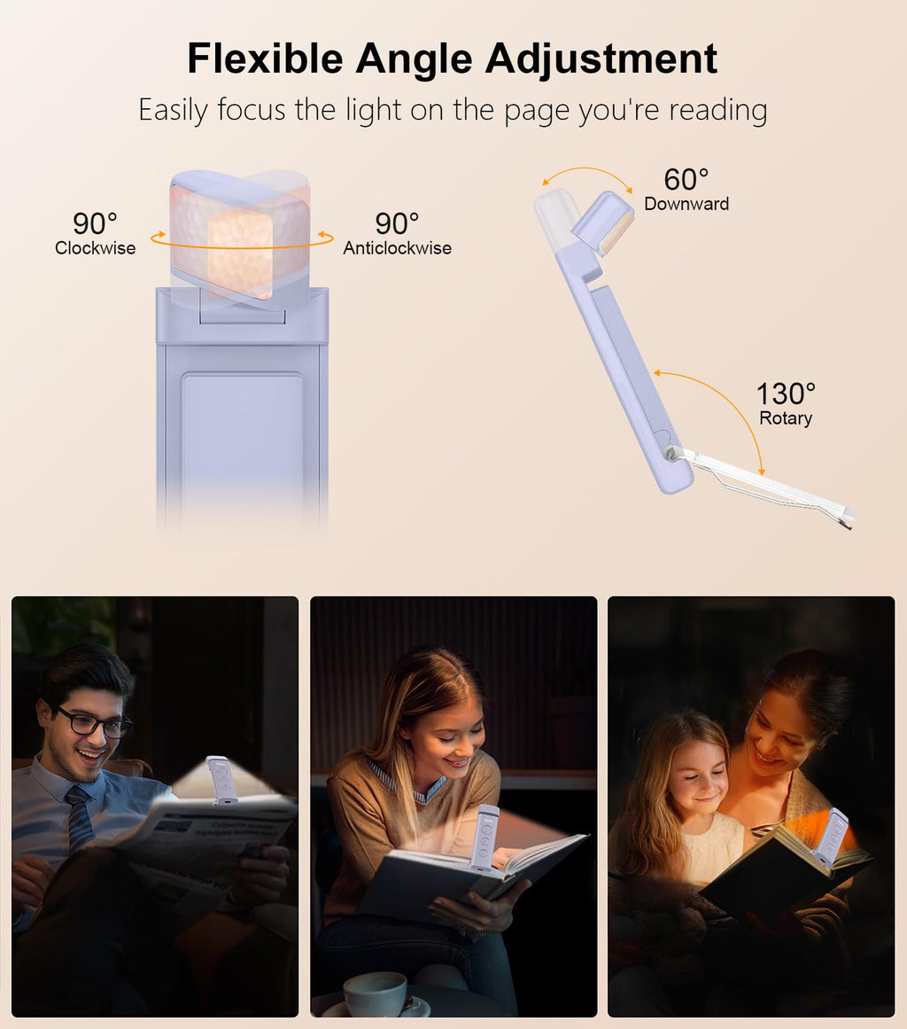 Gritin Book Light Rechargeable, Clip on LED Reading Light for Books in Bed