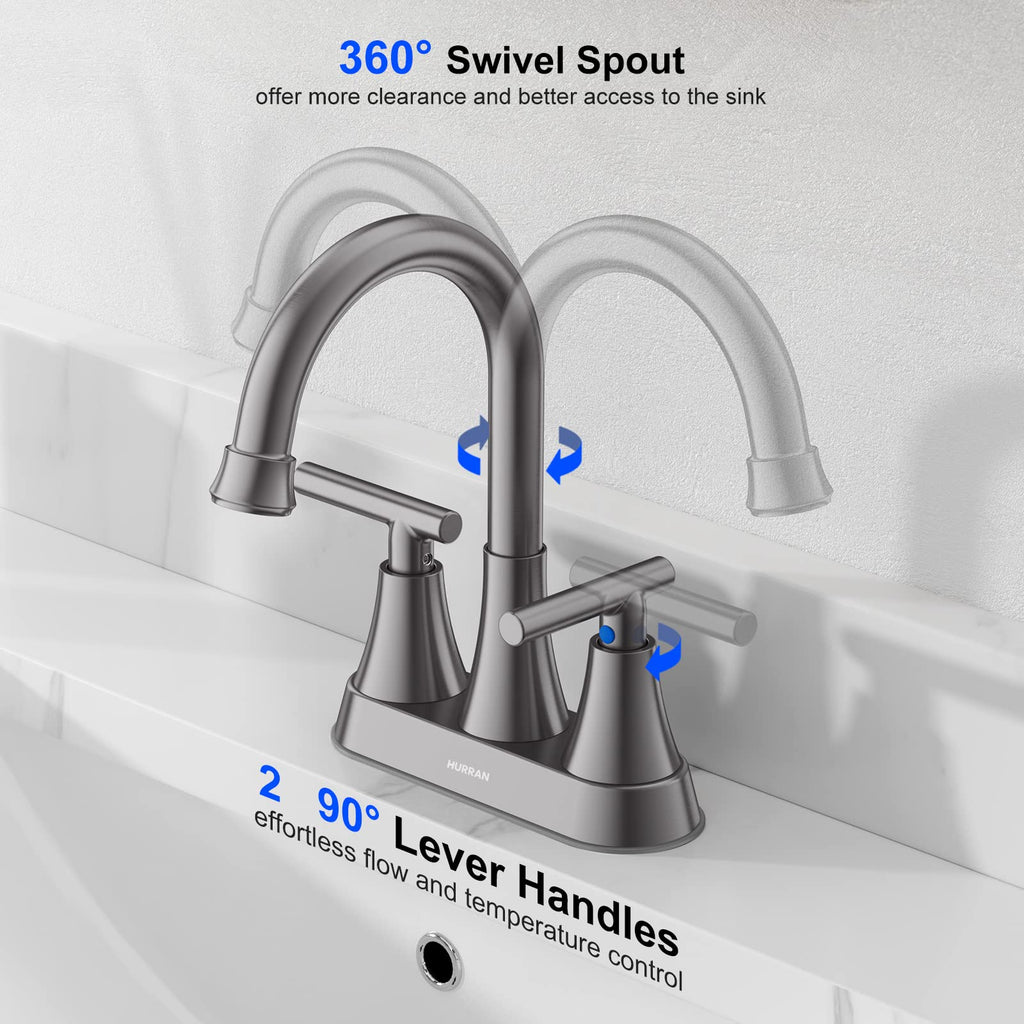Matte Black Bathroom Faucet, Hurran 4 inch Centerset 2-Handle Lead-Free