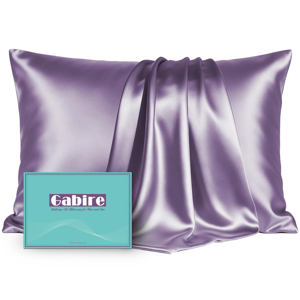 Gabire Mulberry Silk Pillowcases Set of 2, Both Sides Real Silk Pillowcase for Hair and Skin Prevent Acne Pillowcase Organic Silk Pillow case 2 Pack with Hidden Zipper, Navy Blue, Standard (20"×26")