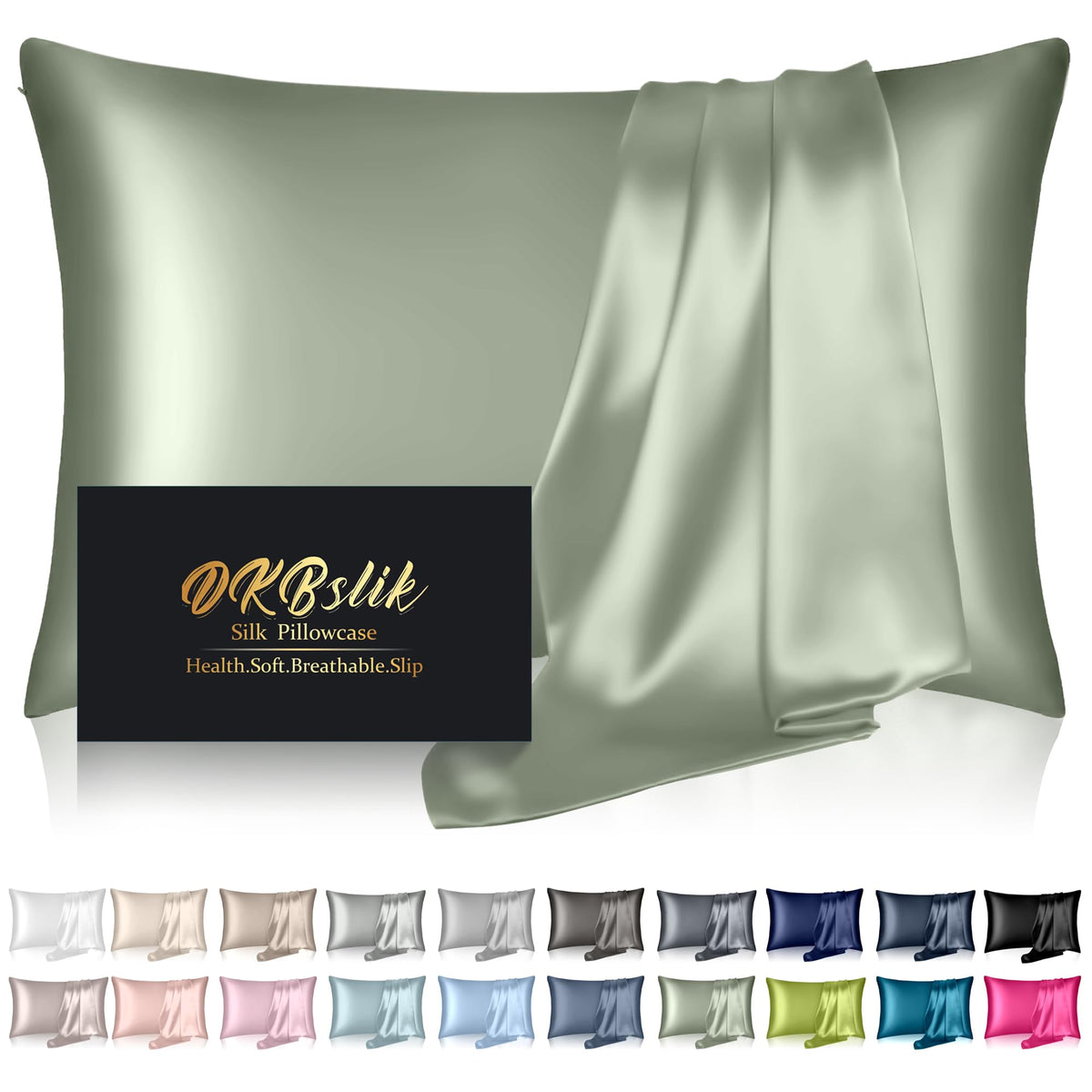 DKBslik Mulberry Silk Pillow Cases Queen Size with Zipper, Olive Green