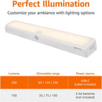 Amazon Basics LED Motion Sensor Light Bar, USB/Battery Operated, 250 Lumens, 12 Inches, Swivel, Under Cabinet Lighting for Closet, Kitchen, 2-Pack, White
