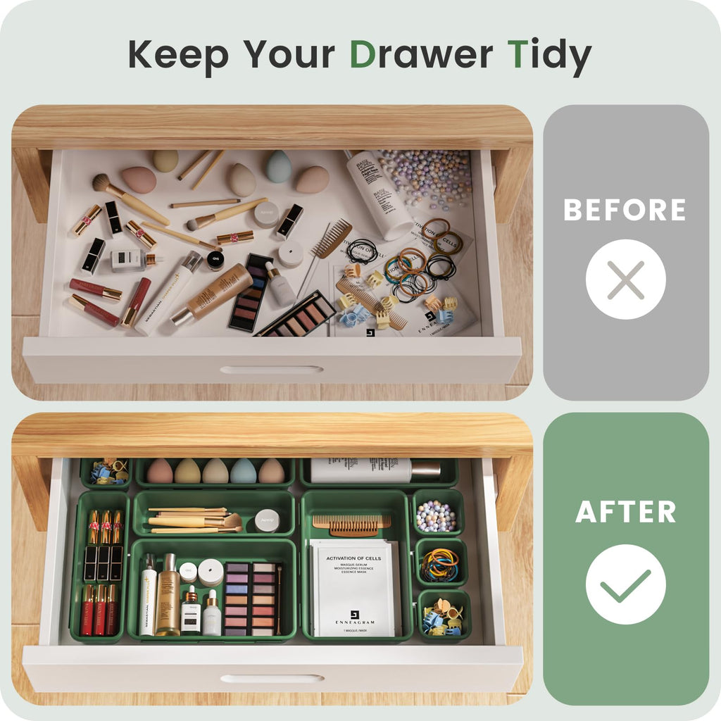A-LuGei 【Military Grade】 Drawer Organizer for Vanity Bathroom Makeup Desk
