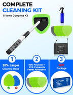 XINDELL Interior Windshield Cleaner Tool – Car Interior Window Cleaning Kit with Extendable Handle & 4 Microfiber Pads, Auto Wiper Inside Compact Windshield Brush for Car & Home Windows
