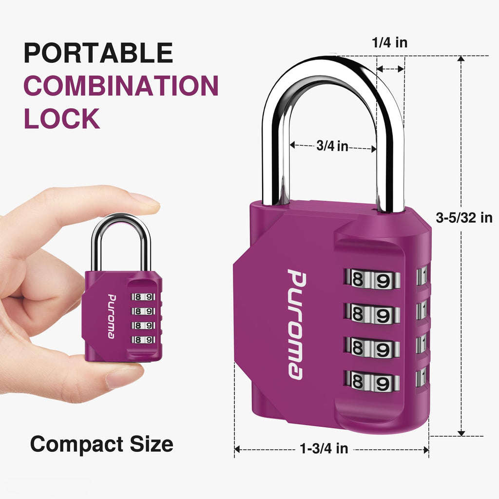 Puroma 2 Pack Combination Lock Locker 4 Digits Combo Padlock Gym Black