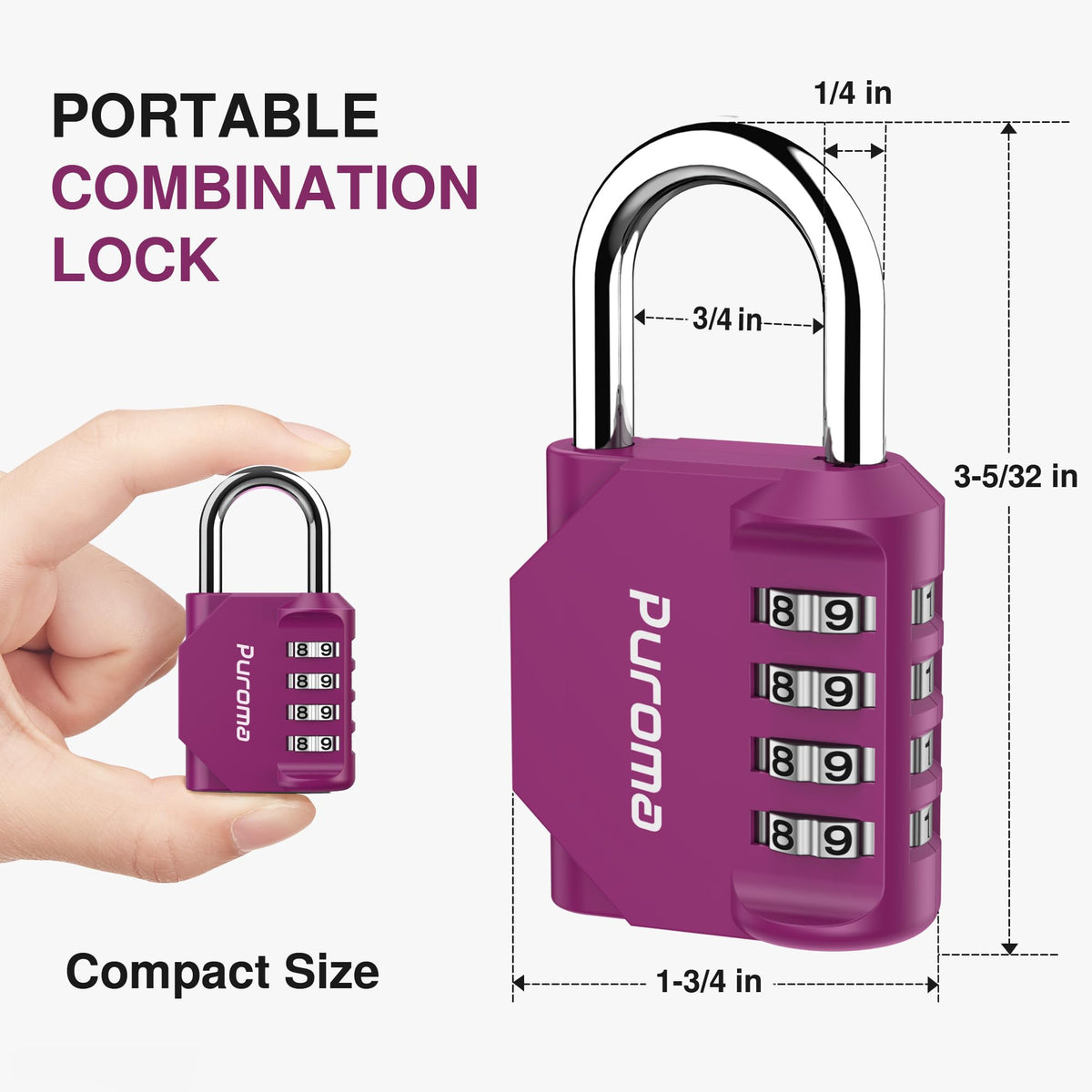 Puroma 2 Pack Combination Lock Locker 4 Digits Combo Padlock Gym Black