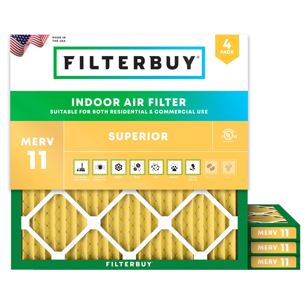 Filterbuy 20x20x1 Air Filter MERV 11 Pet & Allergy Defense (4-Pack)