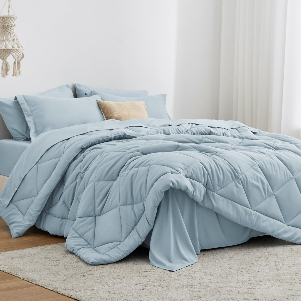 Love's cabin Twin Comforter Set, 5 Pieces Bed in a Bag, Aqua