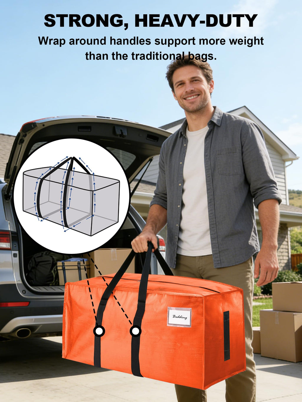 HOMESURE Supports 200lbs Heavy Duty Moving Bags - Strong Zipper & Wrap-Around Handles - Water-Resistant Storage Totes, Durable Alternative to Moving Boxes - 4 Pack - Semi-Transparent