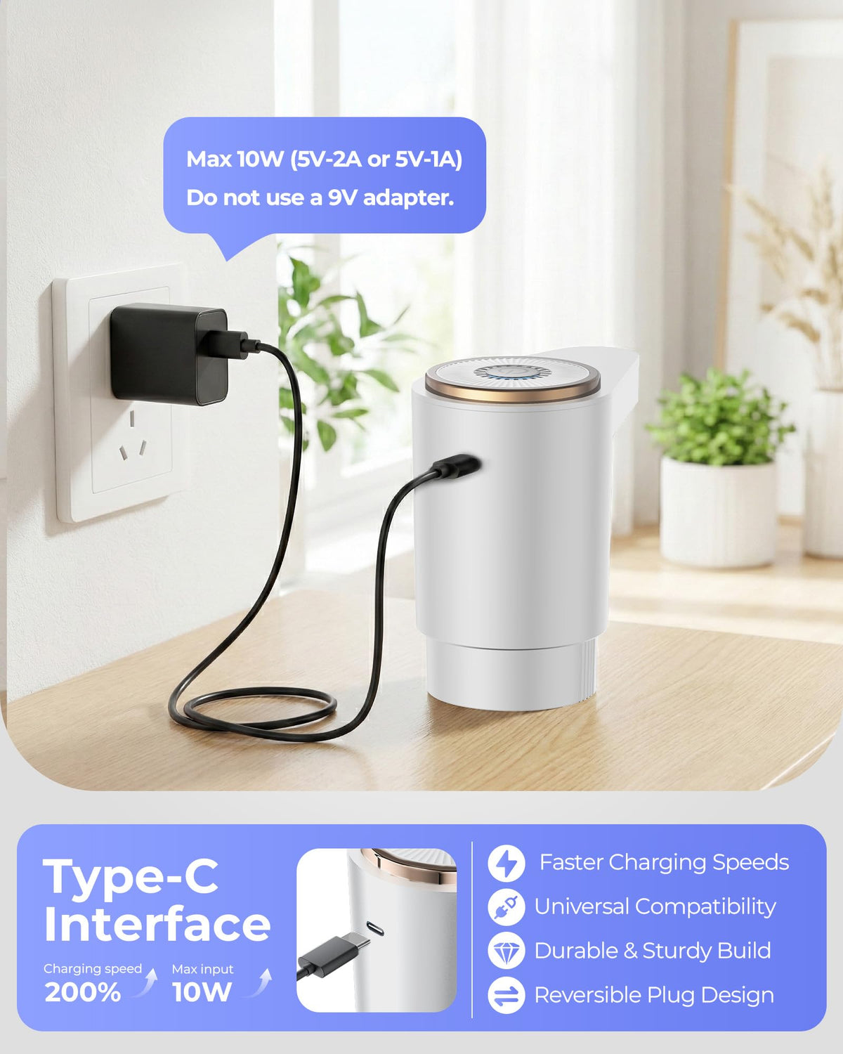 Water Jug Pump for 5 Gallon Bottle – Portable Electric USB-C Charging Dispenser, Dual Powerful Motors, Fast Flow, Fits 2-5 Gallon Jugs – Ideal for Home, Office, Camping, RV, Black