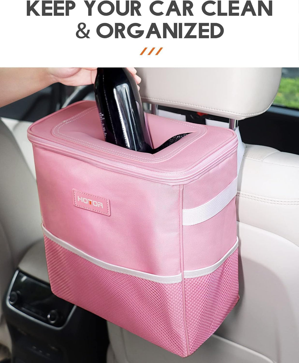 HOTOR Car Trash Can, Leakproof Car Organizer, 2-Gallon, Brown