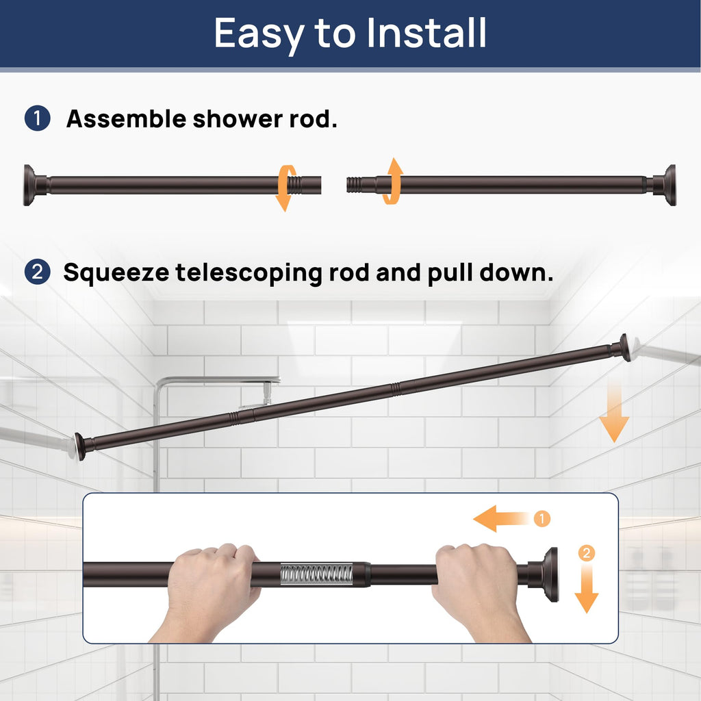 ENJOYBASICS 1" Black Shower Curtain Rod, 30-52" Adjustable, Secure Tension