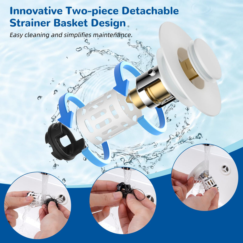 Hibbent Upgraded 3 in 1 Bathroom Sink Drain Strainer, Pop Up Stopper