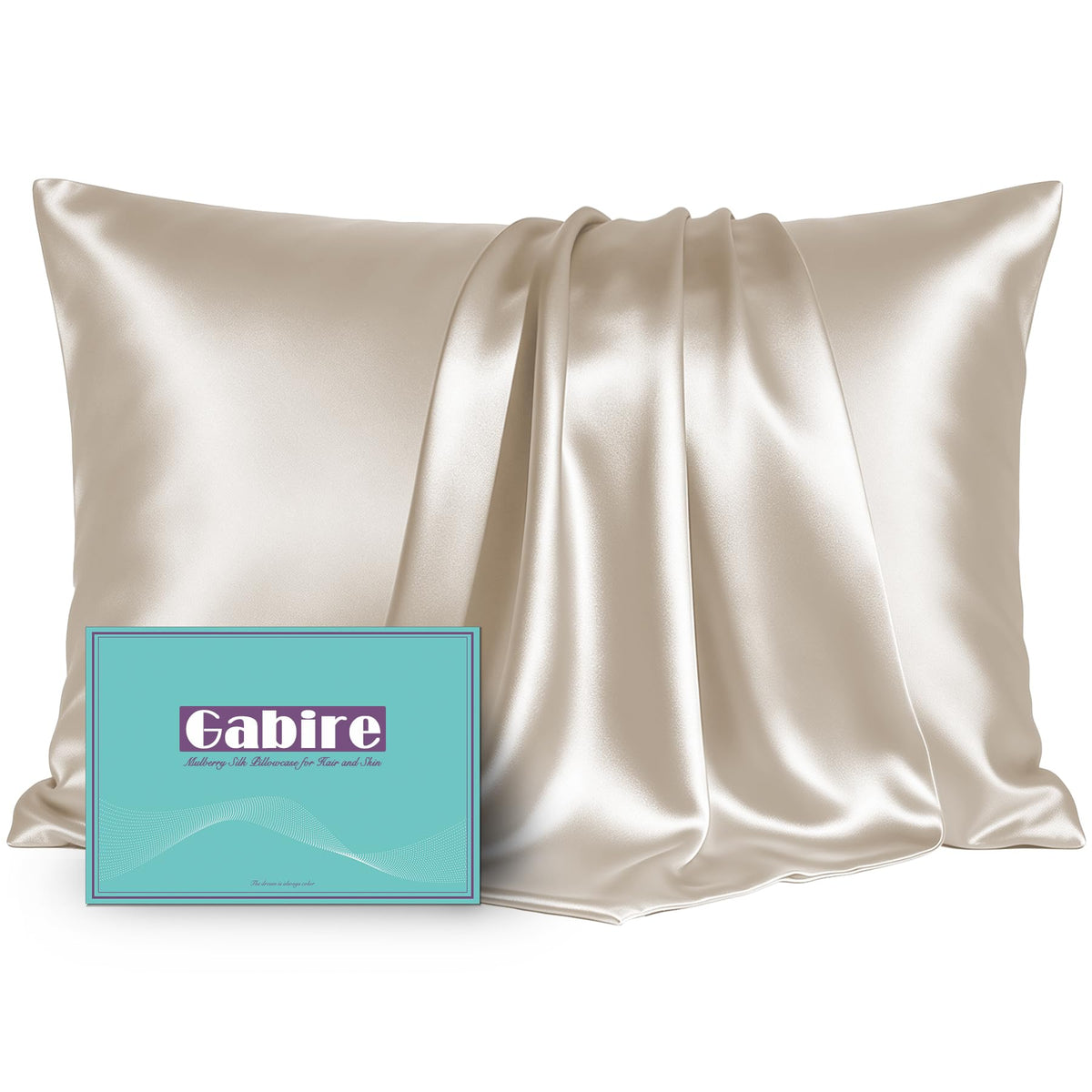 Gabire Mulberry Silk Pillowcases Set of 2, Both Sides Real Silk Pillowcase for Hair and Skin Prevent Acne Pillowcase Organic Silk Pillow case 2 Pack with Hidden Zipper, Navy Blue, Standard (20"×26")