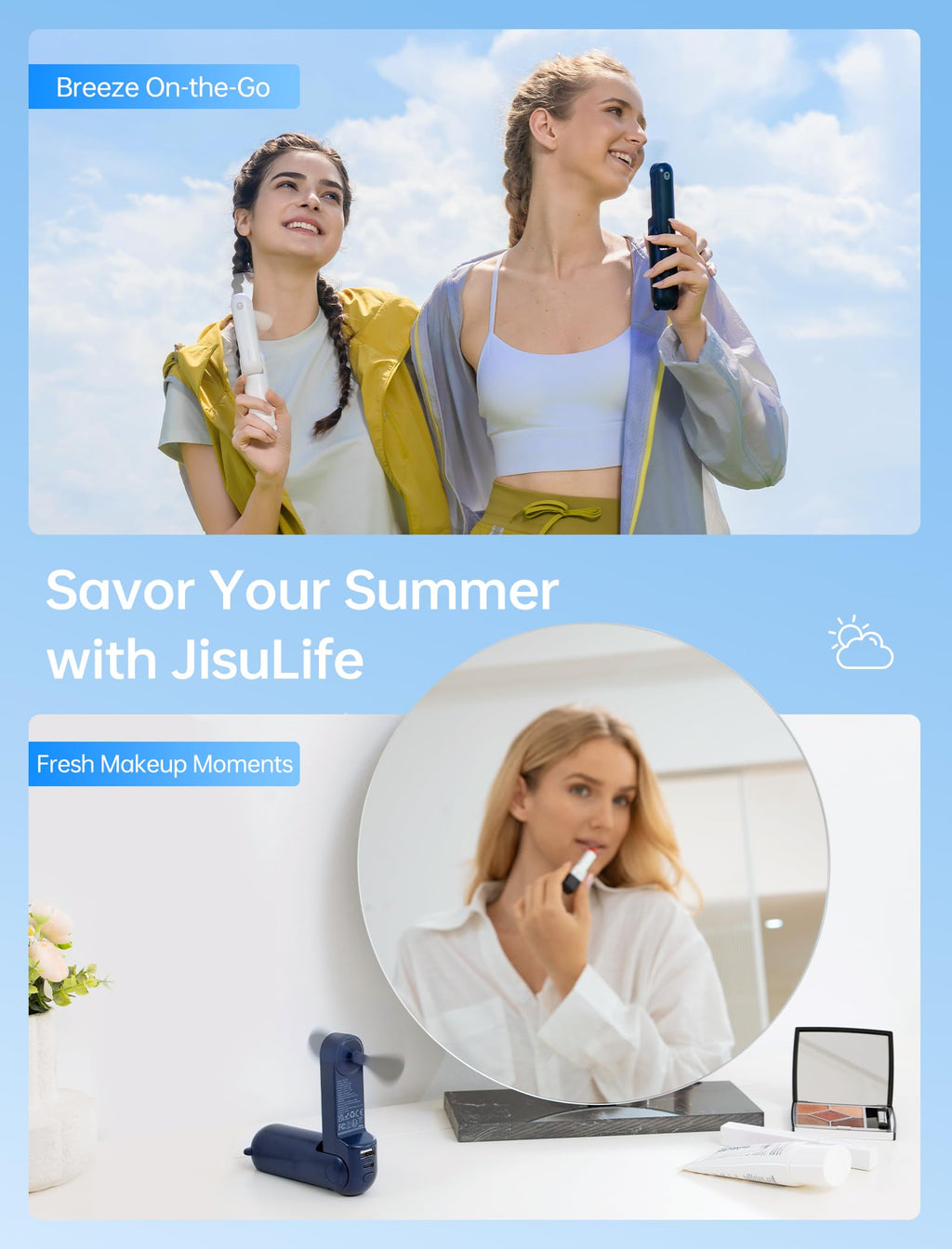 JISULIFE 3 IN 1 Portable Fan with Power Bank & Flashlight Featured