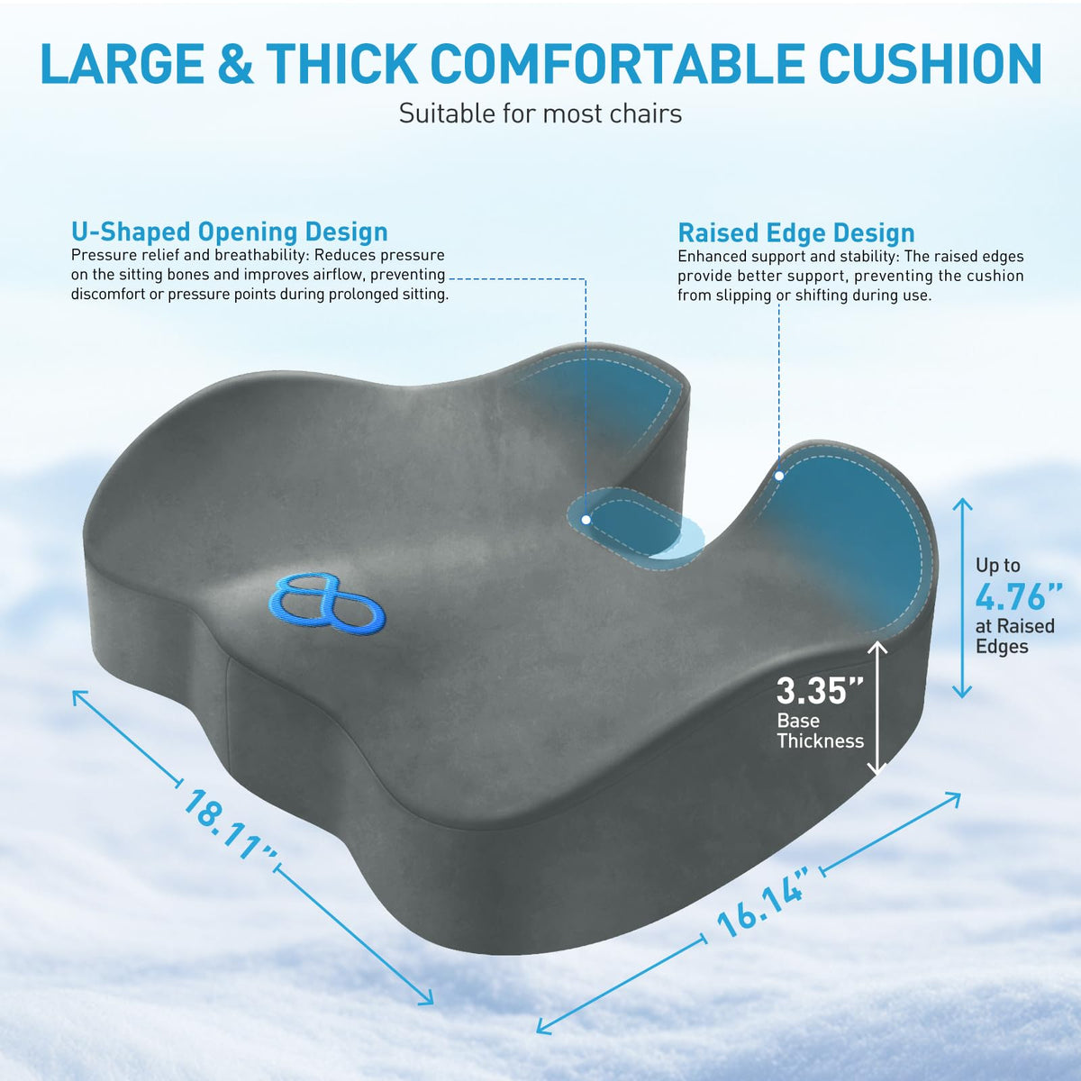 BlissTrends Memory Foam Seat Cushion for Office Chair & Car Seat, Black