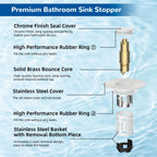 Hibbent Upgraded 3 in 1 Bathroom Sink Drain Strainer, Pop Up Stopper