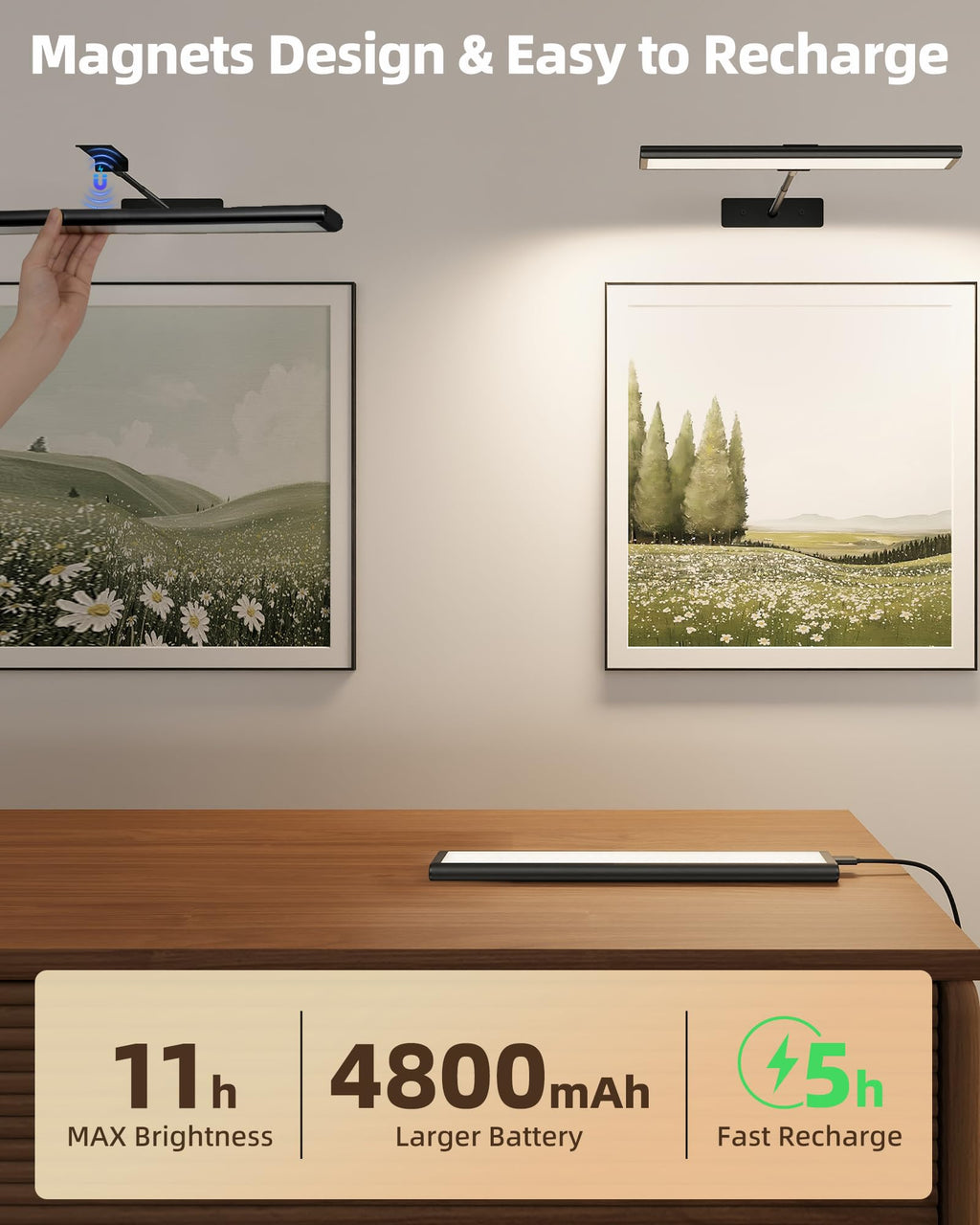 EZVALO Picture Light for Wall, 13'' Rechargeable Magnetic with Remote