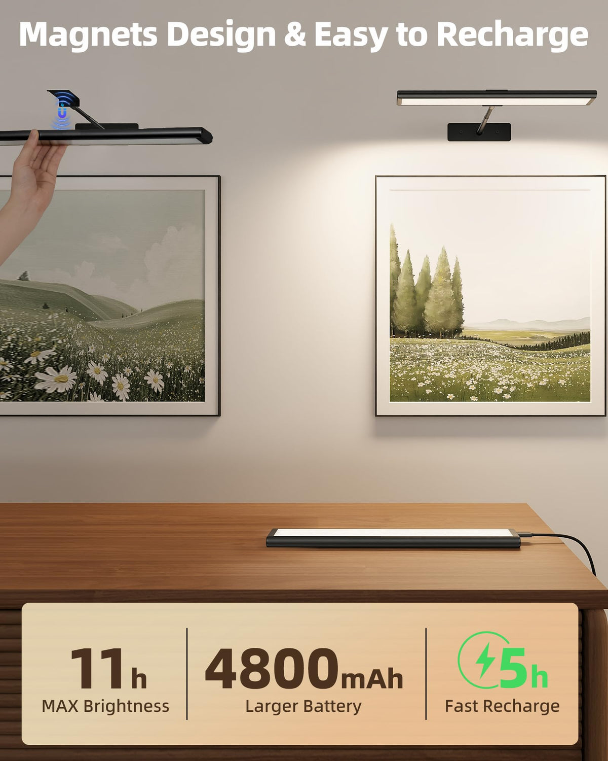 EZVALO Picture Light for Wall, 13'' Rechargeable Magnetic with Remote