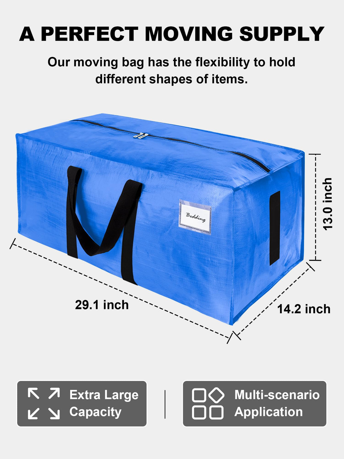 HOMESURE Supports 200lbs Heavy Duty Moving Bags - Strong Zipper & Wrap-Around Handles - Water-Resistant Storage Totes, Durable Alternative to Moving Boxes - 4 Pack - Semi-Transparent